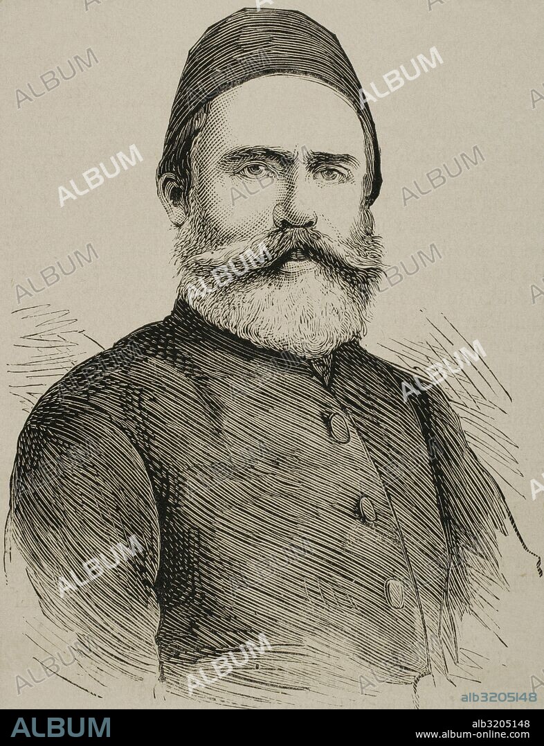 Ahmed Cevdet Pasha (1822-1895). Ottoman scholar, intellectual, bureaucrat, administrator. Portrait. Engraving. "La Ilustracion Espanola y Americana", 1877.