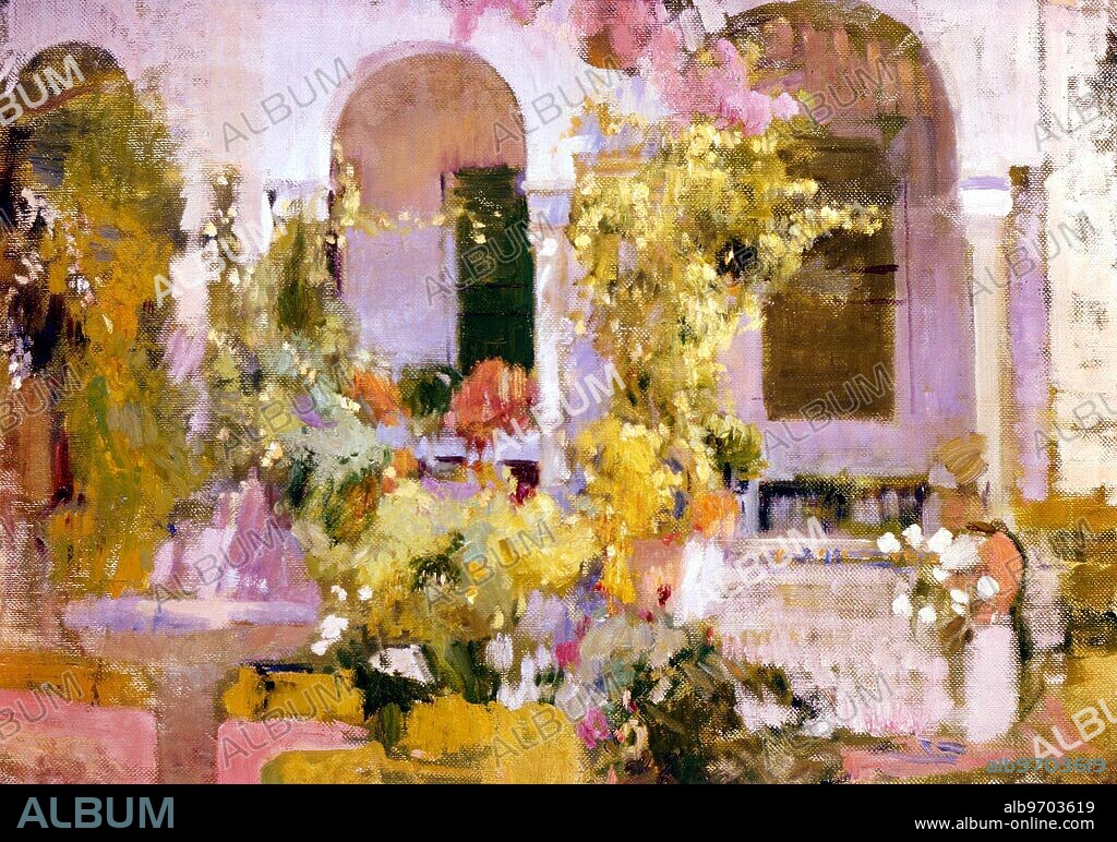 The Artist's Garden . Joaquin Sorolla. Joaquín Sorolla y Bastida (1863 - 1923), Spanish painter, was born in Valencia, and received his art education first in his native town and under F Pradilla, and then in Italy and Paris.. ©TopFoto.