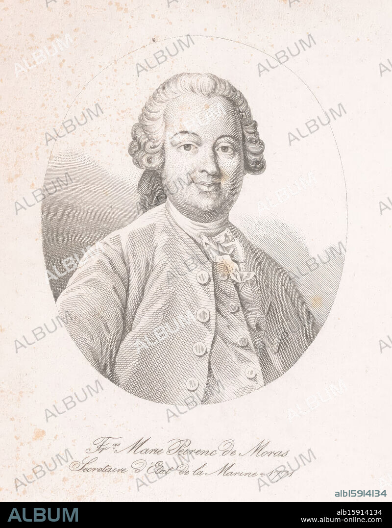 Portrait of François Marie Peyrenc de Moras, print maker: Nicolas Edouard Lerouge, (attributed to), after drawing by: Chazerain, publisher: Charles Gavard, (possibly), Paris, 1838 - 1841, paper, etching, engraving, height 193 mm × width 140 mm, print.