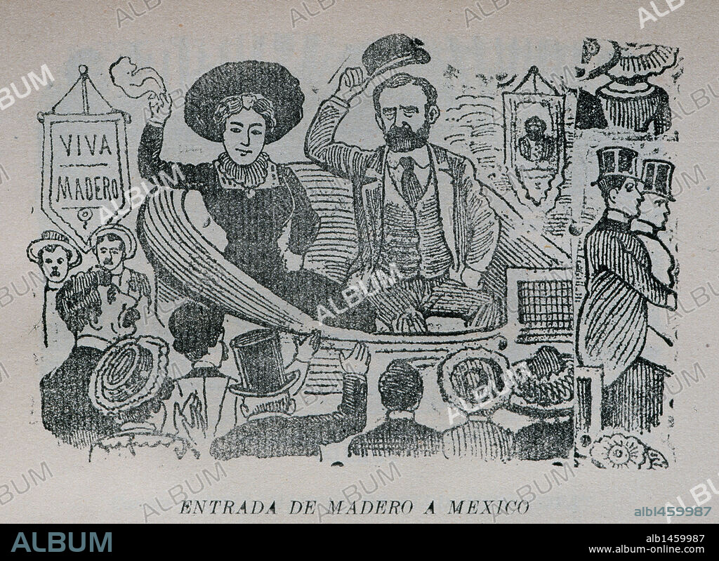 Francisco Madero (1873-1913). Mexican politician. Madero's entry to Mexico as a president. Engraving by Jose Guadalupe Posada, mexican engraver.