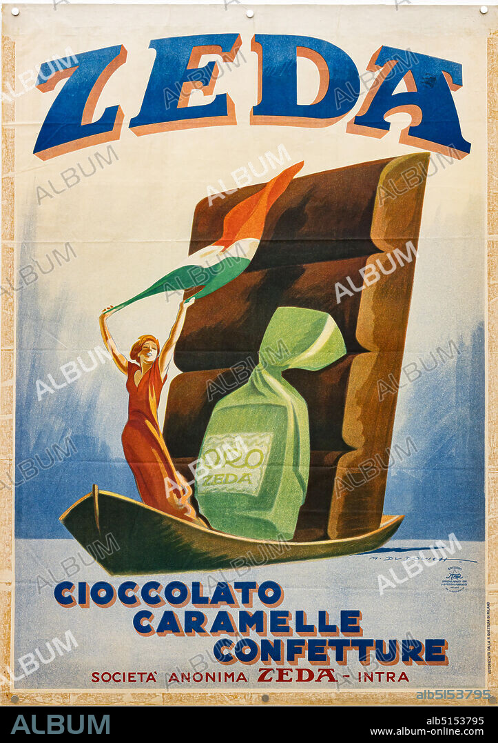 Zeda chocolate, candies, jams, Illustration for an advertising poster by Marcello Dudovich, 1932, chromolithography on paper.