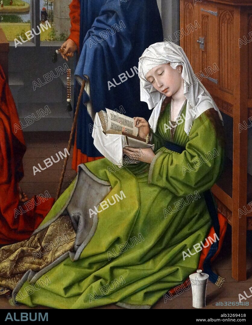 Painting titled 'The Magdalen Reading' by the Workshop of Rogier van der Weyden (1400-1464) an Early Netherlandish painter. Dated 15th Century.