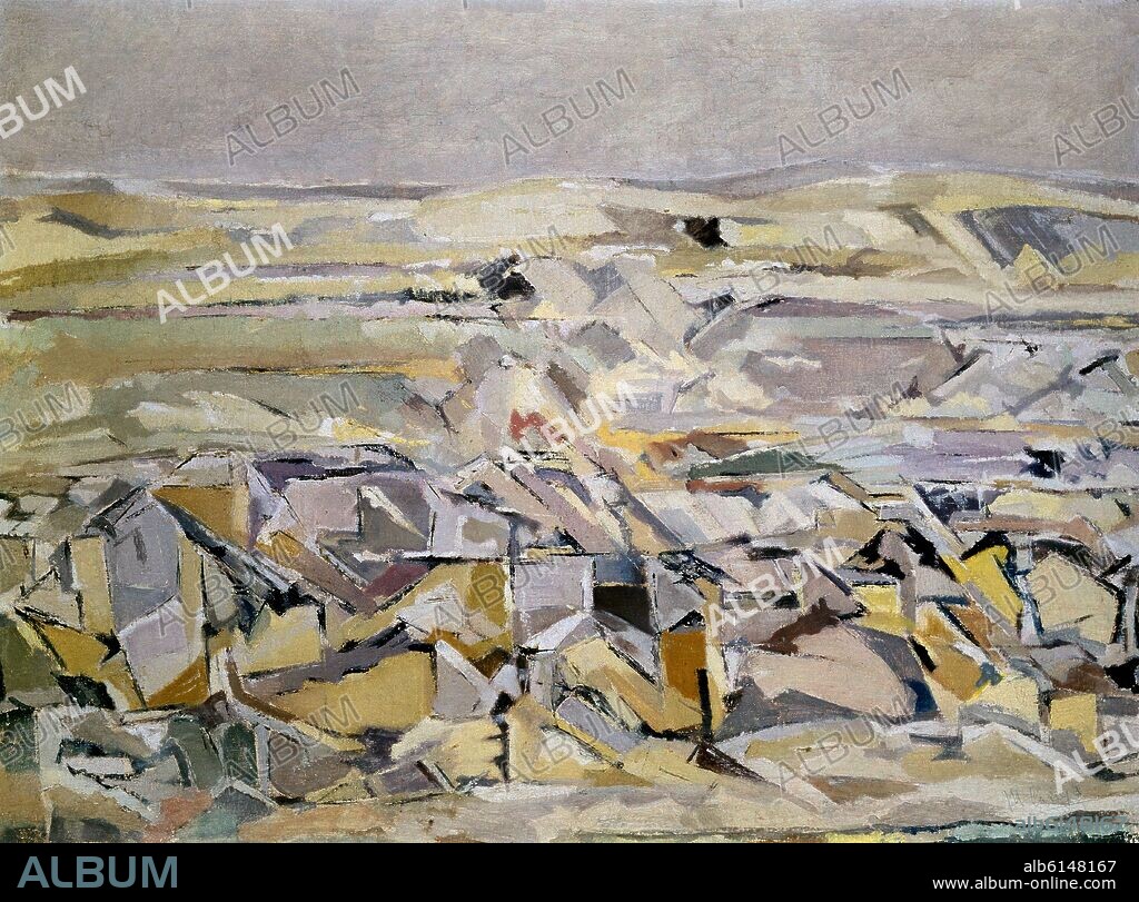 JUAN MANUEL DIAZ CANEJA (1905-1988). PUEBLO CON MAR AL FONDO-.