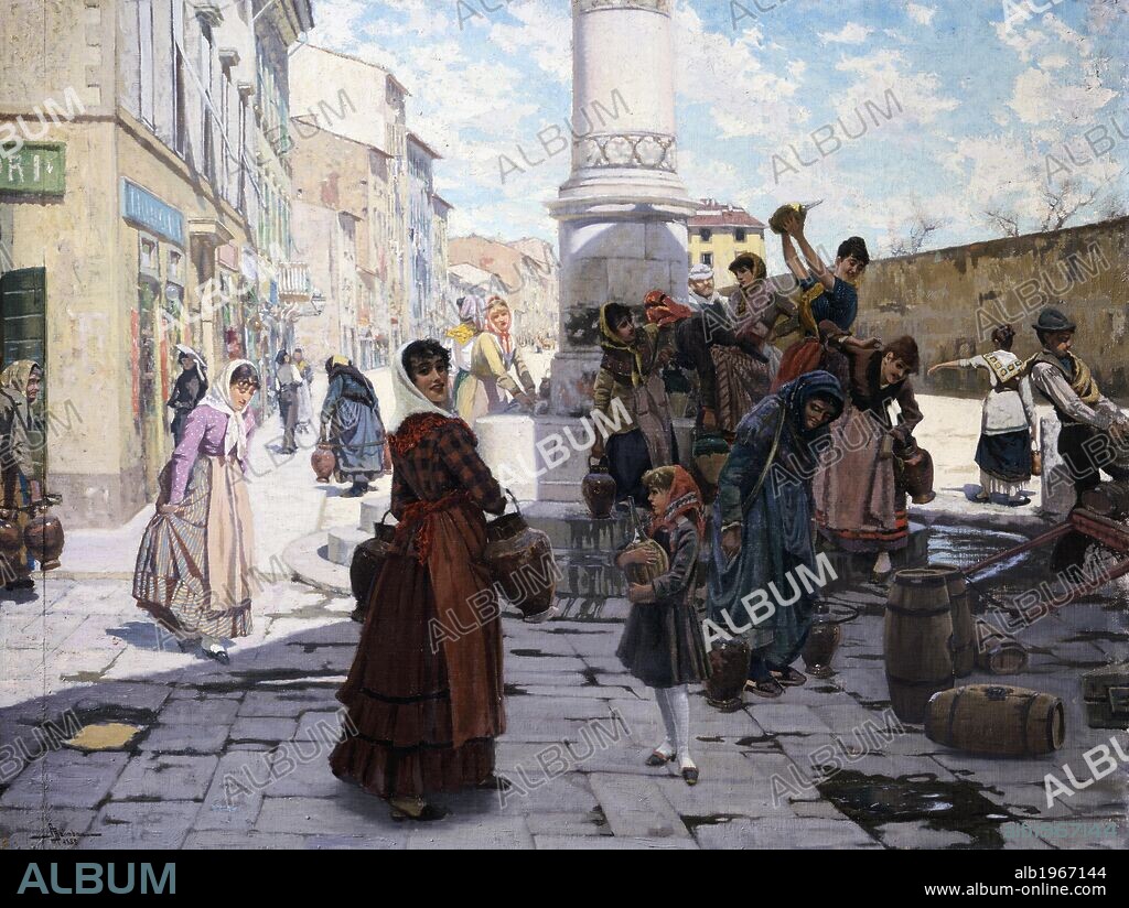 Women at the fountain, by Adolfo Belimbau (1845-1935).
