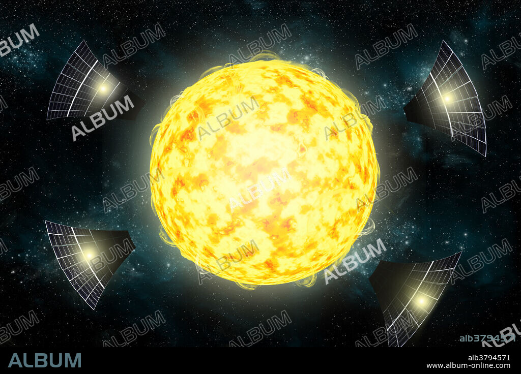 An artist's illustration of the possible structures surrounding the star KIC 8462852. The Kepler observatory has discovered massive objects in orbit around the star. It is a possible sign of an advanced civilization.