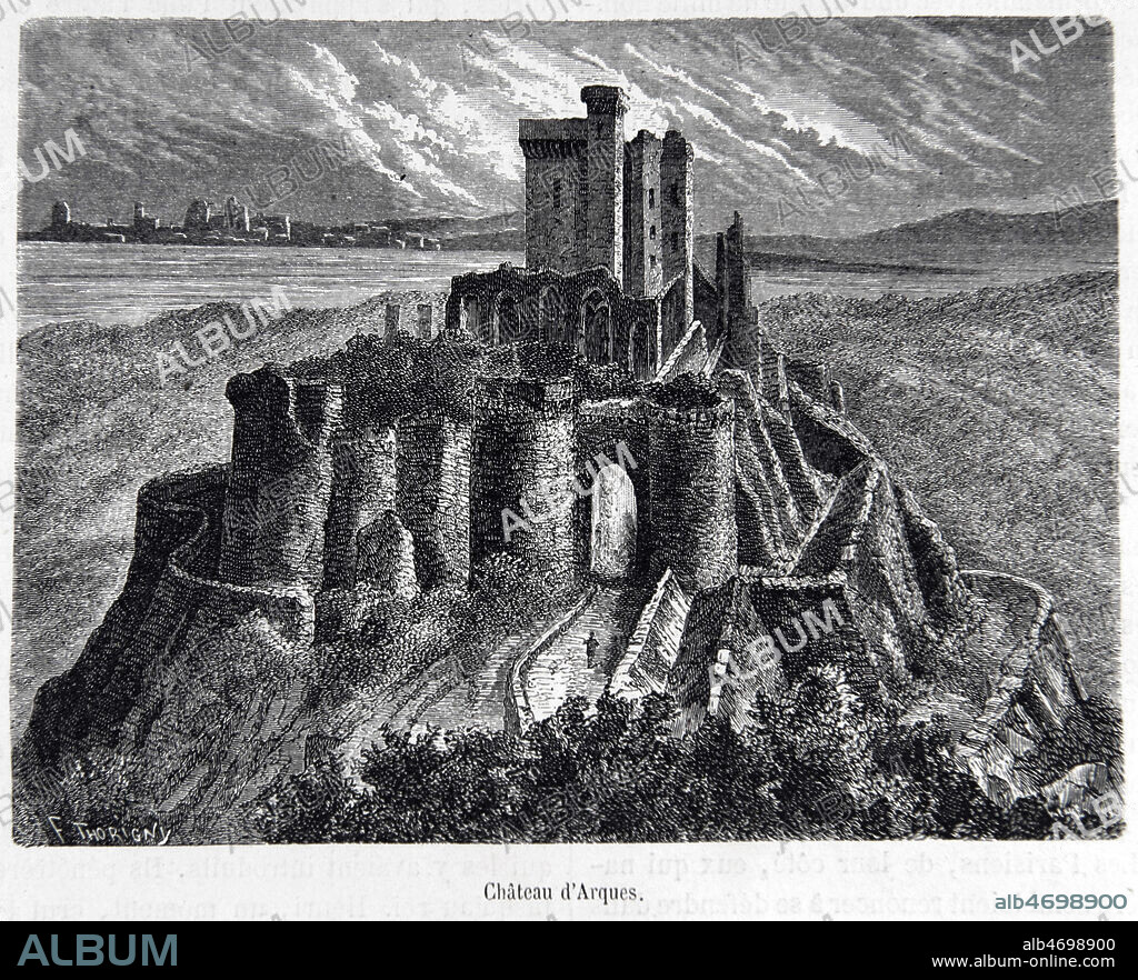 'Chateau d'Arques'. Illustration par Thorigny (1824-1870) tiree de l'Histoire de France populaire tome 2 par Henri Martin (1810-1883), vers 1870. Credit : Collection Grob/KHARBINE-TAPABOR.