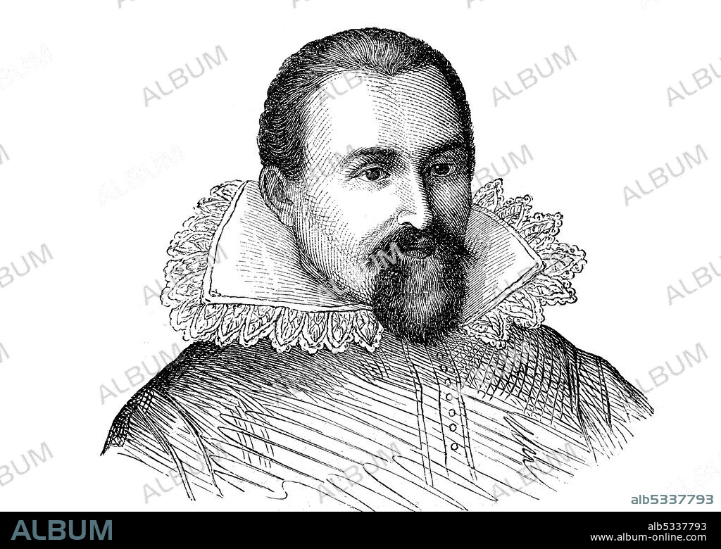 Johannes Kepler, Keppler, December 27, 1571 - November 15, 1630, a German astronomer and physicist, mathematician, natural philosopher  /  Johannes Kepler, Keppler, 27. Dezember 1571 - 15. November 1630, ein deutscher Astronom und Physiker, Mathematiker, Naturphilosoph, Historisch, historical, digital improved reproduction of an original from the 19th century / digitale Reproduktion einer Originalvorlage aus dem 19. Jahrhundert.