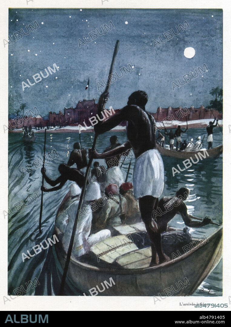L'arrivee de Charles MONTEIL (1855-1925) a Segou. Illustration de 1941 par Andre GALLAND (1886-1965) pour Les coloniaux francais illustres par Marcel SOUZY. ADAGP. Credit : Collection Jonas/Kharbine-Tapabor.
