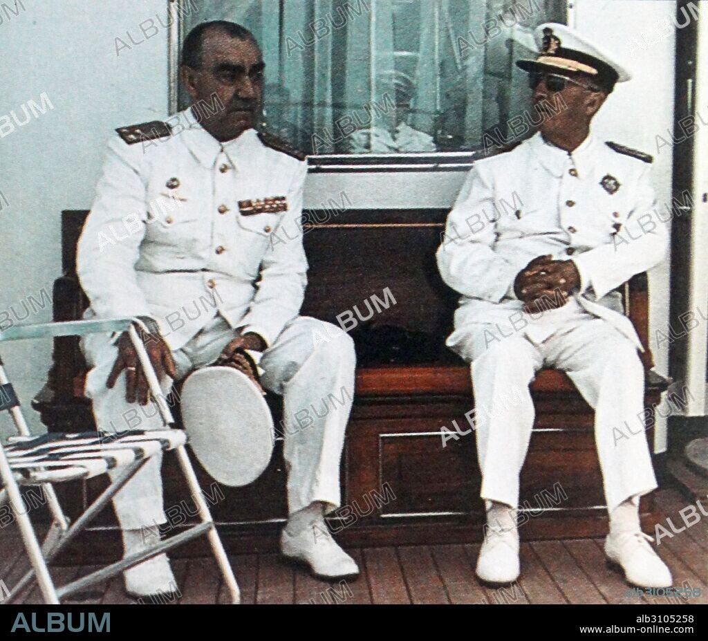 Left: Admiral Luis Carrero Blanco, (1904 –  1973) and General Francisco Franco (1892-1975). They were respectively, the Prime Minister and leader of Spain in 1973.