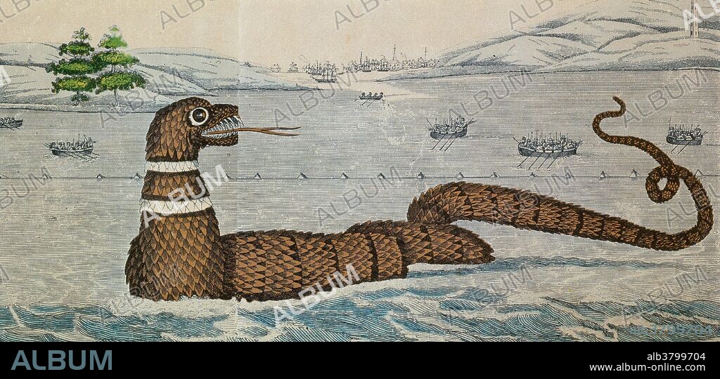 Sea serpent sightings on the coast of New England, are documented beginning in 1638. The Gloucester Harbor serpent was claimed to have been seen by hundreds of New England residents, including the crews of four whaling boats that reportedly sought out the serpent in the harbor. The serpent was known in the harbor region as "Embargo."Sworn statements made before a local Justice of the Peace and first published in 1818 were never recanted. Sea monsters are sea-dwelling mythical or legendary creatures, often believed to be of immense size. Marine monsters can take many forms, including sea dragons, sea serpents, or multi-armed beasts. They can be slimy or scaly and are often pictured threatening ships or spouting jets of water.