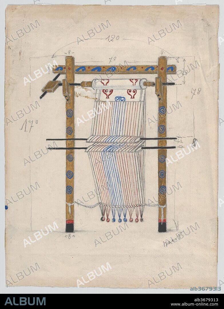 LEON BAKST. Design for a Loom, possibly for the Ballet 'Helen of Sparta' (1913). Artist: Léon Bakst (Russian, Grodno 1866-1924 Paris). Dimensions: Sheet: 11 × 9 in. (27.9 × 22.9 cm). Date: ca. 1912-1923.