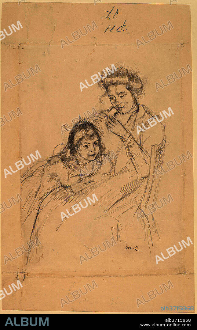 MARY CASSATT. Margot Leaning against Reine's Knee. Dated: c. 1902. Dimensions: sheet: 50.2 × 31.6 cm (19 3/4 × 12 7/16 in.). Medium: graphite on wove paper.