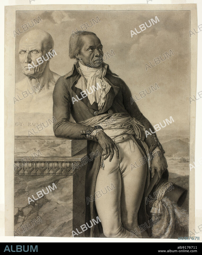 Jean-Baptiste Belley, c. 1797. Senegal-born French politician, former slave from Saint-Domingue, in the French West Indies, elected member of the Estates General, the National Convention, and the Council of Five Hundred during the French First Republic. With bust of Guillaume Thomas Raynal. Attributed to Anne-Louis Girodet de Roucy-Trioson.
