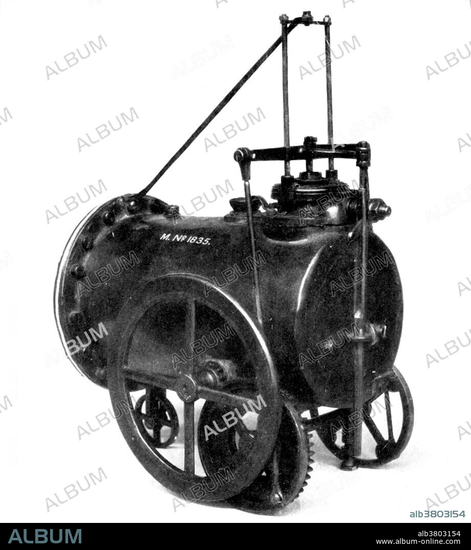 Richard Trevithick made this working model locomotive in 1797. Its success encouraged Trevithick to manufacture full-size road and rail locomotives. As he became more experienced, he realized that improvements in boiler technology now permitted the safe production of high pressure steam, and that this could be made to move a piston in a steam engine on its own account, instead of using a pressure of close to one atmosphere in a condensing engine. Not only would a high pressure steam engine eliminate the condenser but it would allow the use of a smaller cylinder, thus saving space and weight. He reasoned that his engine could now be more compact, lighter and small enough to carry its own weight even with a carriage attached. He started building his first models of high pressure steam engines, initially a stationary one and then one attached to a road carriage. Exhaust steam was vented via a vertical pipe or chimney straight into the atmosphere, thus avoiding a condenser and any possible infringements of Watt's patent. The linear motion was directly converted into circular motion via a crank instead of using an inefficient beam.