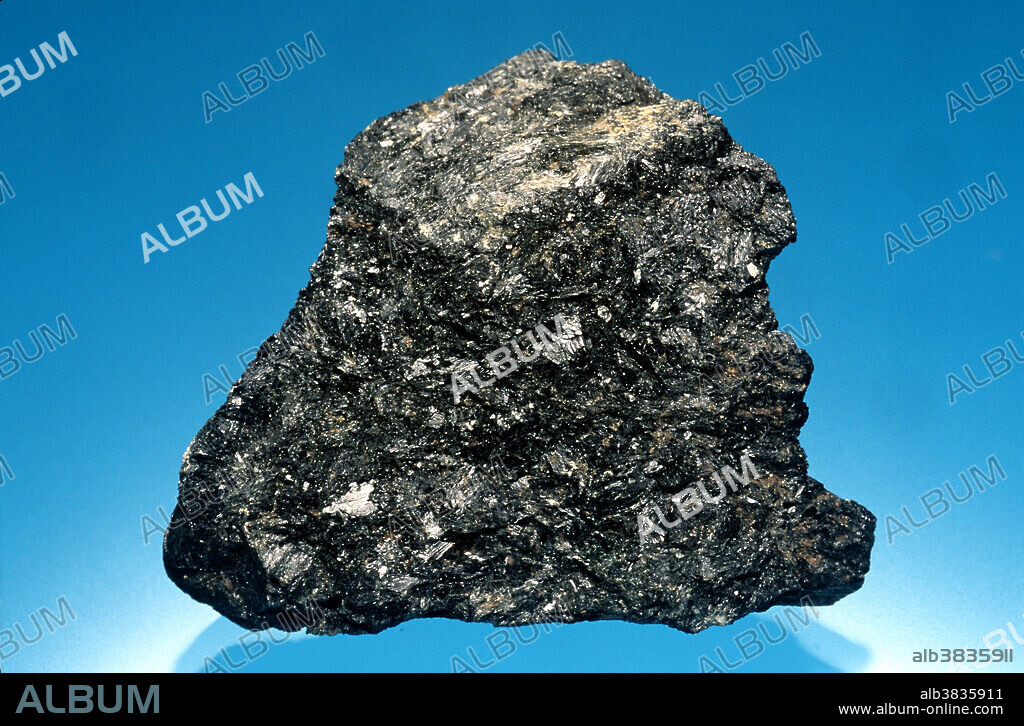 Hornblende from North Carolina. Hornblende is a common mineral, often present in granite and other igneous rocks. This sample is 3.5 x 2.5 cm.