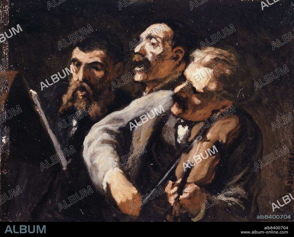 HONORé DAUMIER. Trio d'amateurs, between 1863 and 1867. Amateur musicians, violinist and two singers.
