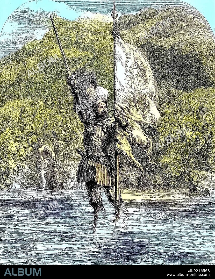 Vasco Nunez de Balboa, 1475-1519, a Spanish explorer, conquistador and adventurer, Balboa discovers the Southern Ocean, Historical, digitally restored reproduction of a 19th century original, exact date unknown