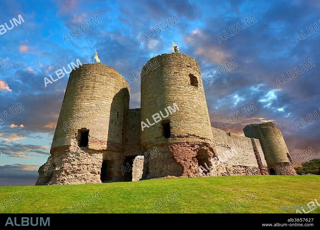 Medieval Rhuddlan Castle, built in 1277 for Edward 1st, Rhuddlan, Denbighshire, Wales, United Kingdom, Europe.