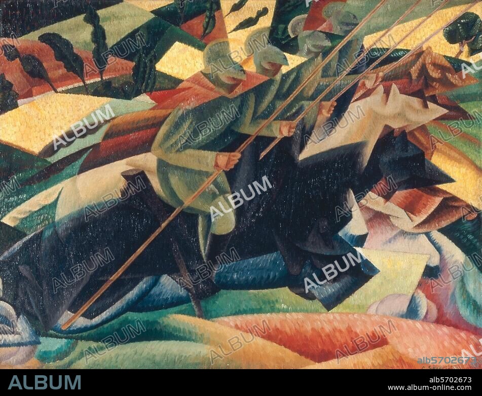 GINO SEVERINI. Severini, Gino. 1883-1966. "Les lanciers italiens au galop" (Lancieri italiani al galoppo - Italian lancers galopping), 1915. Oil on canvas. Turin, Pinacoteca Agnelli.