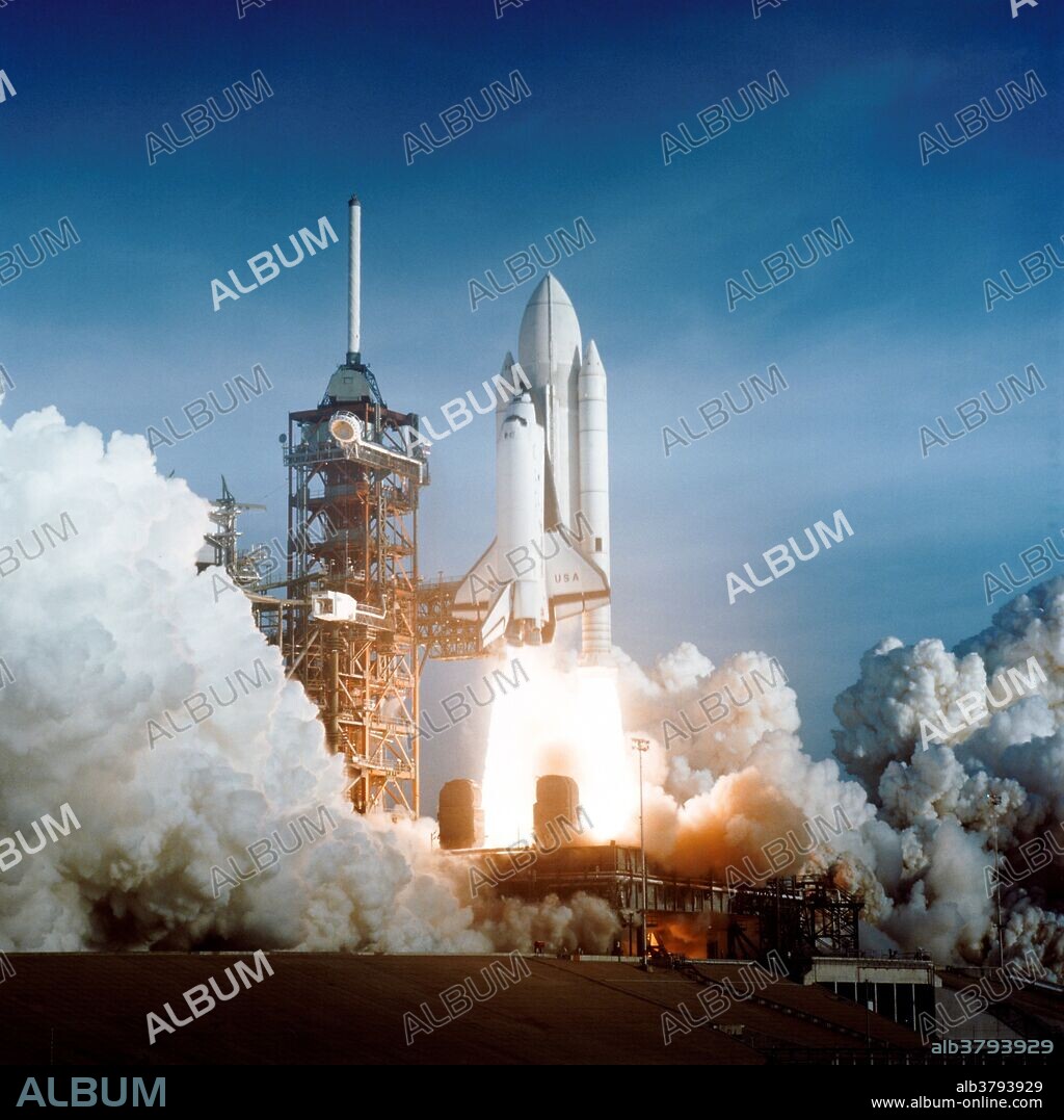 STS-1 (Space Transportation System-1) was the first orbital spaceflight of NASA's Space Shuttle program. The first orbiter, Columbia, launched on April 12, 1981 and returned on April 14, 54.5 hours later, having orbited the Earth 37 times. Columbia carried a crew of two - mission commander John W. Young and pilot Robert L. Crippen. It was the first American manned space flight since the Apollo-Soyuz Test Project in 1975. STS-1 was also the only maiden test flight of a new US spacecraft to carry a crew, though it was preceded by atmospheric testing of the orbiter and ground testing of the space shuttle system. The launch occurred on the 20th anniversary of the first-ever human spaceflight. This was a coincidence rather than a celebration of the anniversary; a technical problem had prevented STS-1 from launching two days earlier, as was planned. The Shuttle's recognizable, orange external fuel tank is seen here painted white. The coating was used for the first two missions into space, but later dropped to save weight.