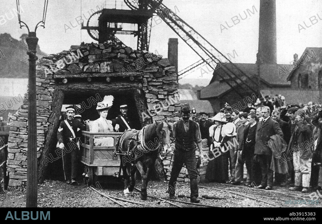 Queen Mary visiting a Welsh colliery, 1935. A print from King Emperor's Jubilee, 1910-1935, by FGH Salusbury, Daily Express Publications, London, 1935.