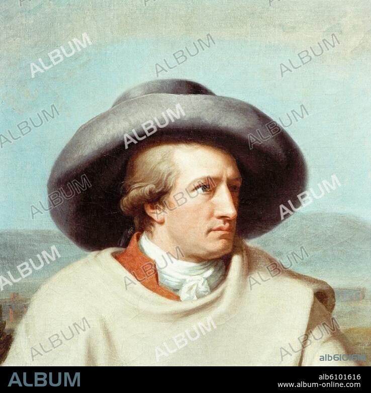 Goethe, Johann Wolfgang von Frankfurt a. M. 28.8.1749 - Weimar 22.3.1832. "Goethe in der Campagna". Ausschnitt: Kopf. Gemälde, 1786/87, von Johann Heinrich Wilhelm Tischbein (1751-1829). Öl auf Leinwand, 164 × 206 cm. Inv. Nr. 1157. Frankfurt a. M., Städelsches Kunstinstit.