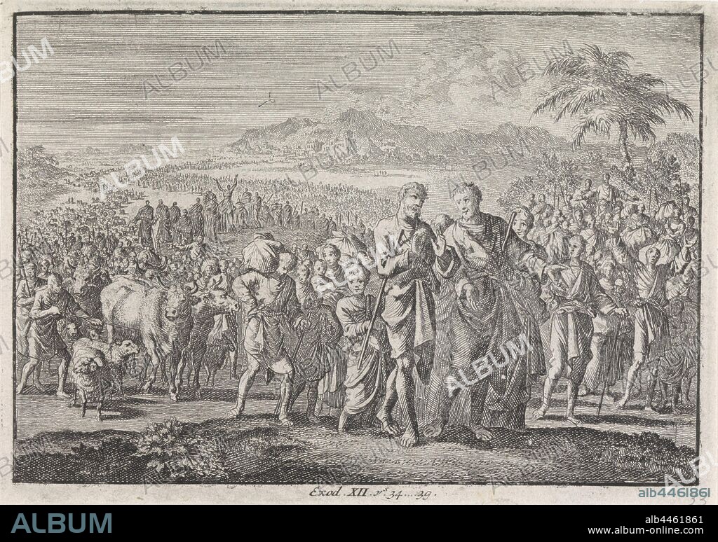 Exodus from Egypt, Jan Luyken, Amsterdam, 1703 - 1762, paper, etching, h 109 mm × w 156 mm.