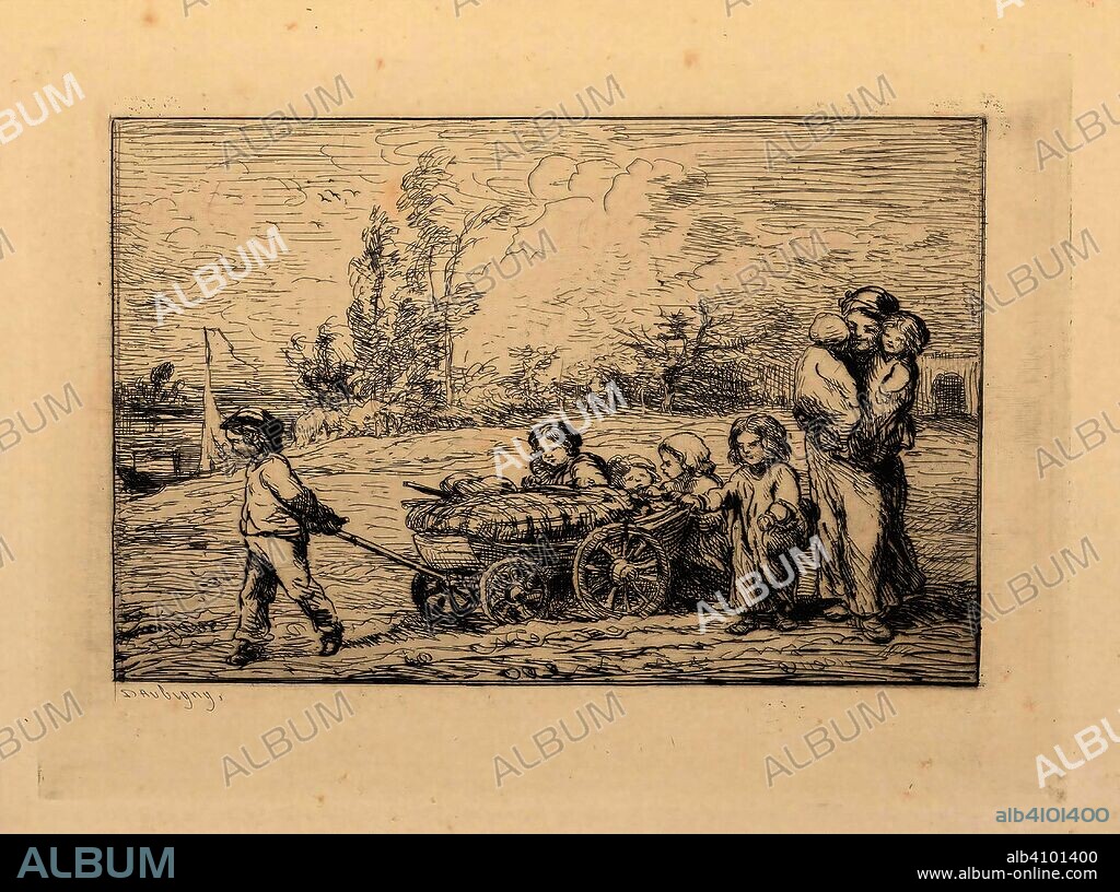 CHARLES FRANCOIS DAUBIGNY. Moving into Le Bottin (L'emménagement au bottin). Dimensions: 43.2 cm x 29.4 cm, 14 cm x 19 cm, 10.3 cm x 15.8 cm.