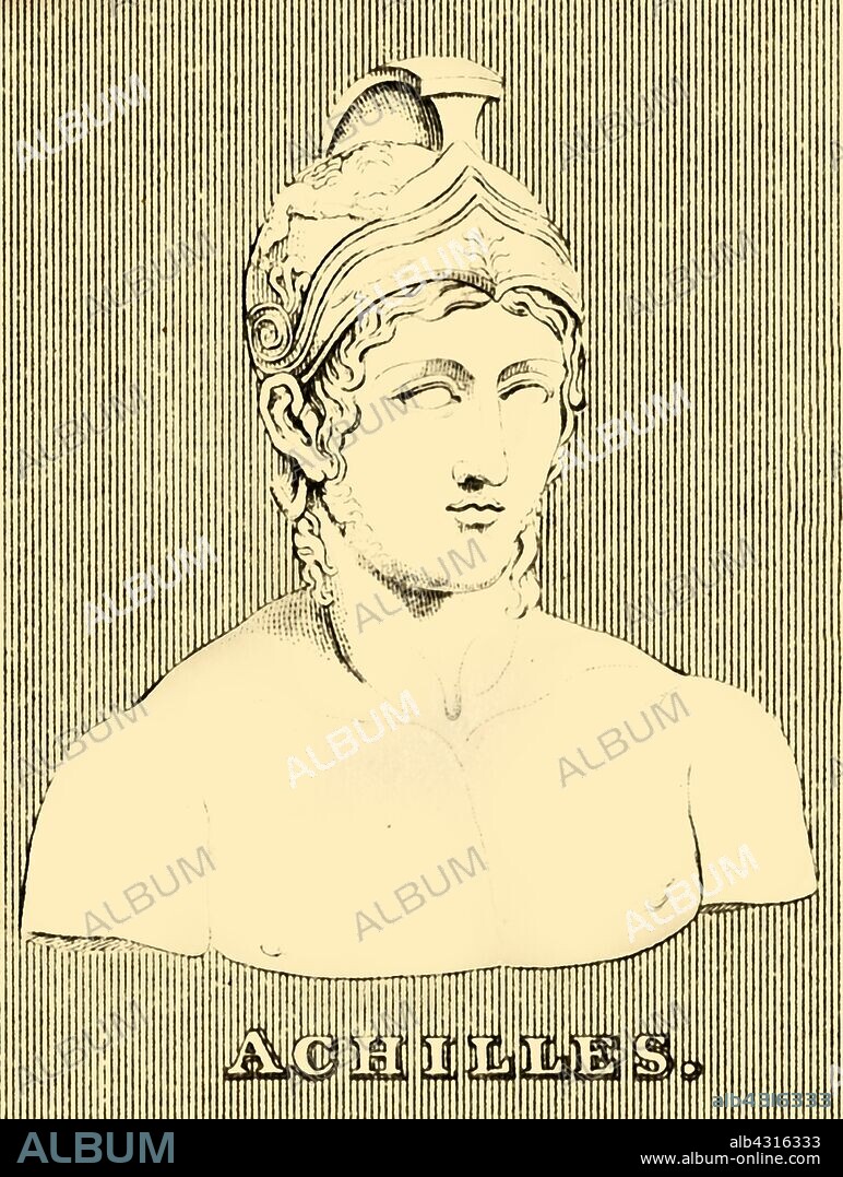 'Achilles', 1830. In Greek mythology, Achilles, hero of the Trojan War and  central character of Homer's Iliad. From "Biographical Illustrations", by Alfred Howard. [Thomas Tegg, R. Griffin and Co., J. Cumming, London, Glasgow and Dublin, 1830].