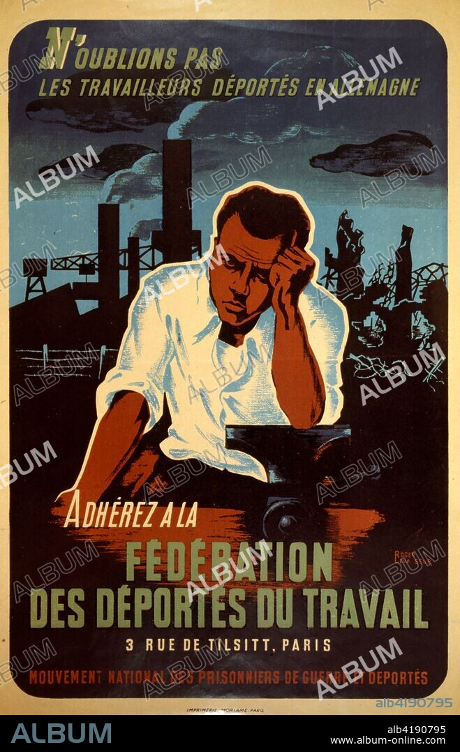 French World War two resistance movement. propaganda poster concerning French prisoners of war 1944. Issued by the 'Mouvement National des Prisonniers de Guerre et Déportés (MNPGD). '. directed by François Mitterrand. a clandestine movement where the Prisoners of War made an important contribution to the Resistance.
