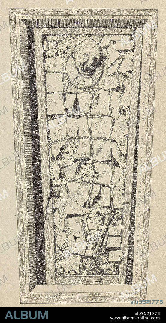 View of the corpse of Michiel de Ruyter, at the placement of the bones in the new coffin. Part of a group of four plates (possibly plate I) of the reburial of Michiel de Ruyter in a new coffin in the Nieuwe Kerk in Amsterdam on December 28, 1881., Mortal remains of Michiel de Ruyter, 1881., print maker: Wegner & Mottu, (mentioned on object), Amsterdam, 1881 - 1882, paper, photolithography, h 350 mm × w 245 mm.