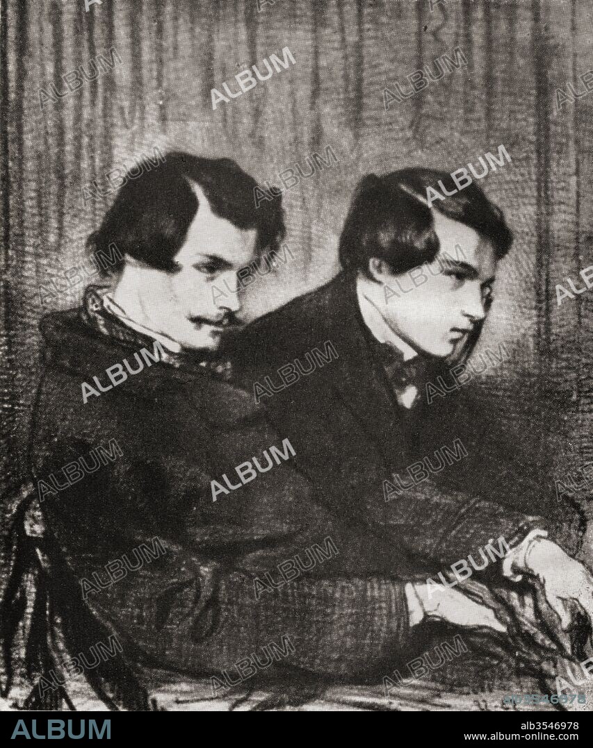 The Goncourt brothers. Left, Edmond de Goncourt 1822–1896 who founded the Académie Goncourt. Right, Jules de Goncourt, 1830–1870. French naturalism writers.