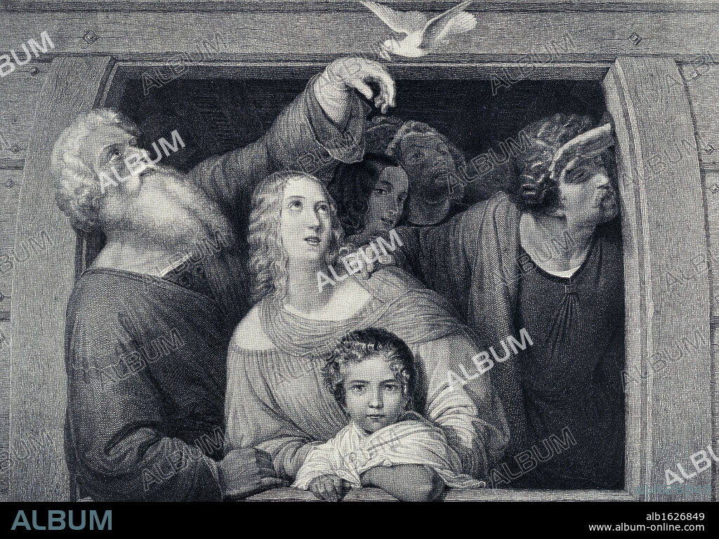 MORITZ DANIEL OPPENHEIM. The Dove's Return   Engraving   Moritz Oppenheim (1800-1882/German).