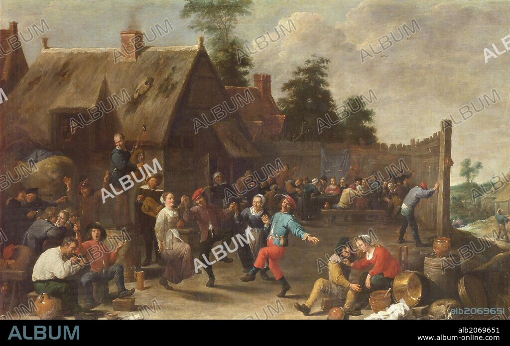 DAVID TENIERS EL JOVEN. David Teniers / 'Fiesta y comida de aldeanos', 1637, Escuela Flamenca, Óleo sobre Lienzo, 120 cm x 188 cm, P01788.