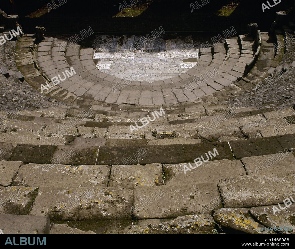 Italy. Pompeii. Small Theatre or odeon. 1st century B.C. It shows the typical design of the Greek theatre with its structure embanked in the natural slope of the terrain.