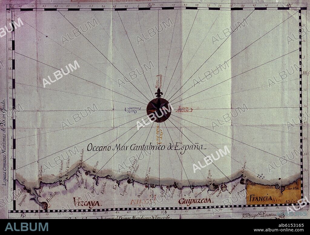 JUAN BAUTISTA LOUSTAU. MAPA DE COSTAS MARITIMAS DE VIZCAYA 1786.