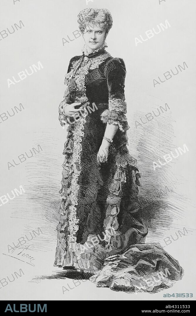 María Pía de Saboya (1847-1911). Princesa de Italia y reina de Portugal, de la casa real italiana de Saboya. Grabado. La Ilustración Española y Americana, 22 de mayo de 1883.