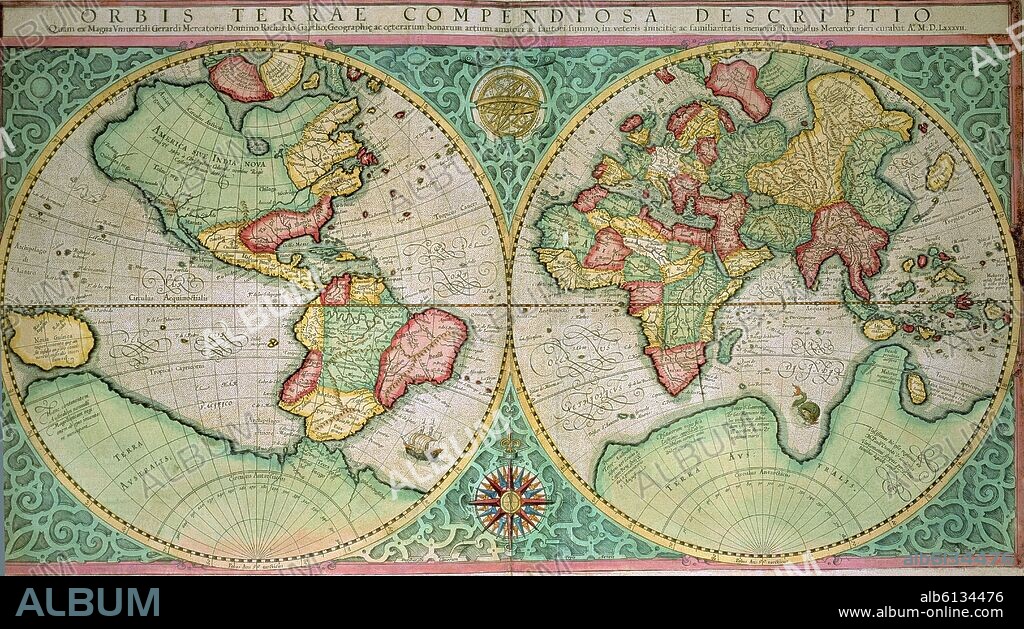 GERARDUS MERCATOR (1512-1594). MAPAMUNDI-AÑO 1585-"ORBIS TERRAE COMPENDIOSA DESCRIPTIO".