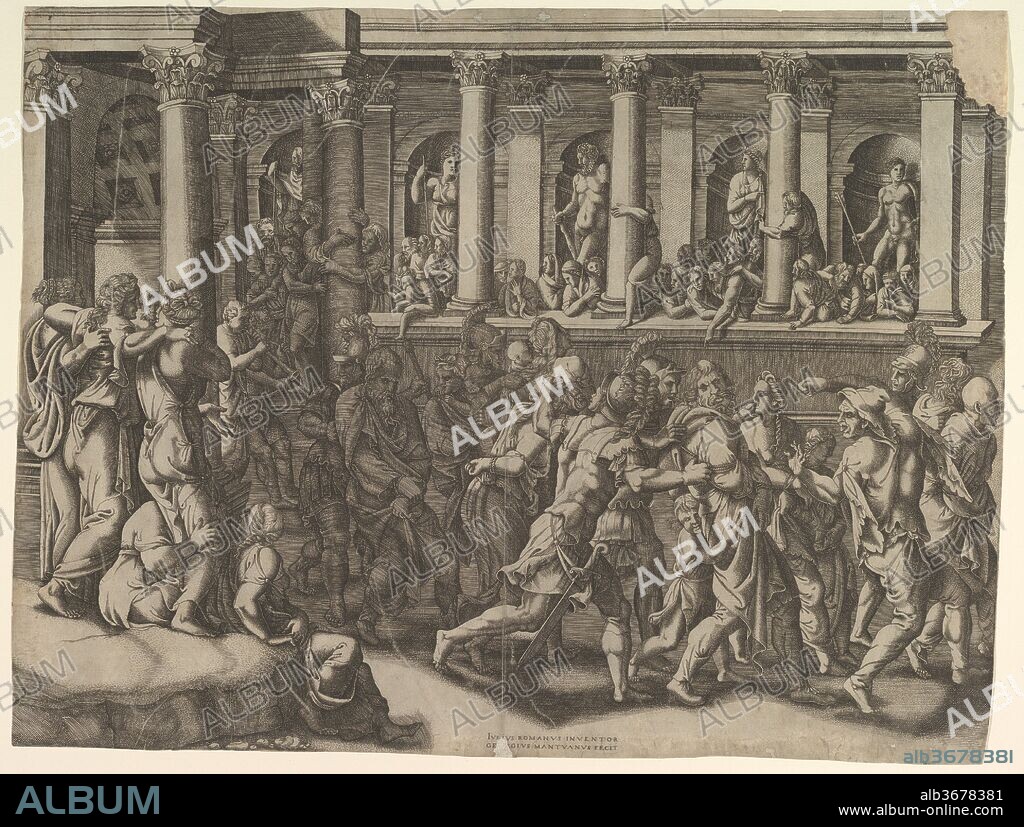 The Mocking of the Prisoners. Artist: After Giulio Romano (Italian, Rome 1499?-1546 Mantua); Giorgio Ghisi (Italian, Mantua ca. 1520-1582 Mantua). Dimensions: Sheet (Trimmed): 16 15/16 × 22 1/4 in. (43 × 56.5 cm). Date: ca. 1540.