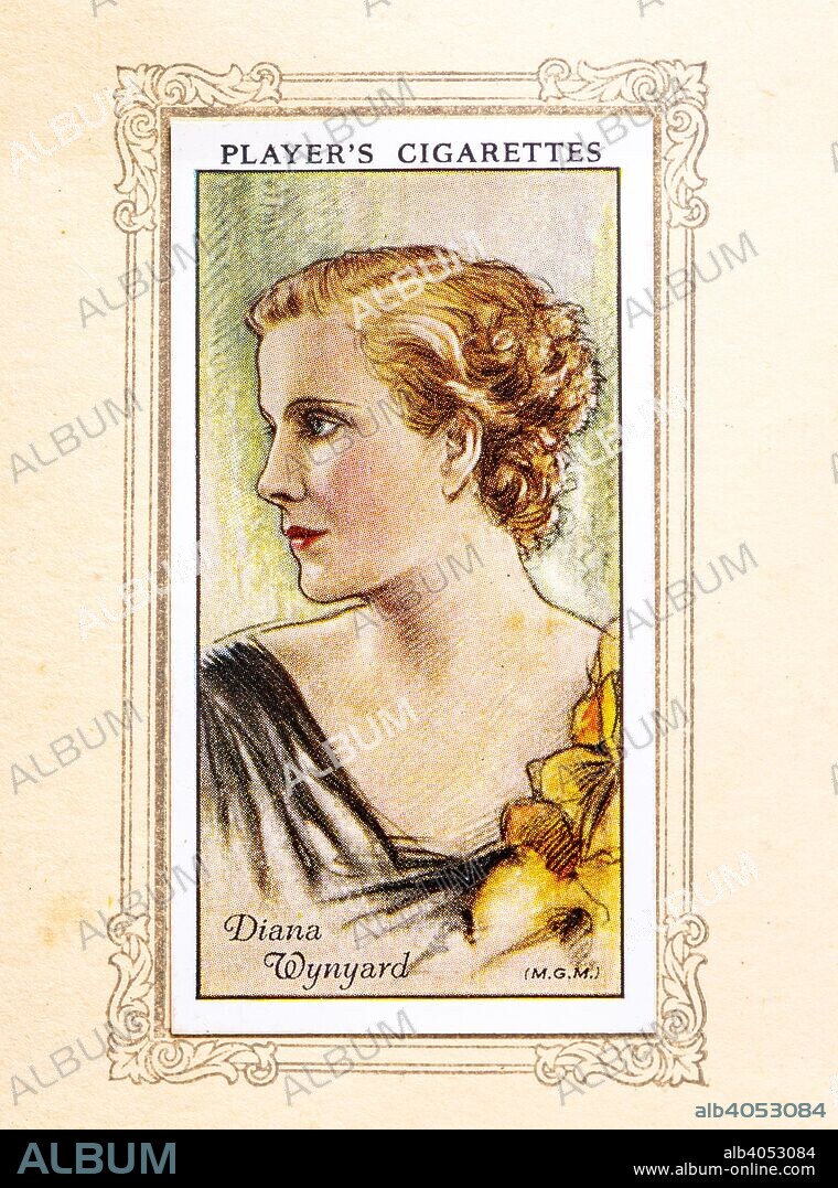 Diana Wynyard , 1934. Diana Wynyard, CBE (16 January 1906 - 13 May 1964), whose birth name was Dorothy Isobel Cox, was an English stage and film actress. From An Album of Film Stars; Second Series issued by John Player & Sons. [Imperial Tobacco & Co Ltd, 1934].