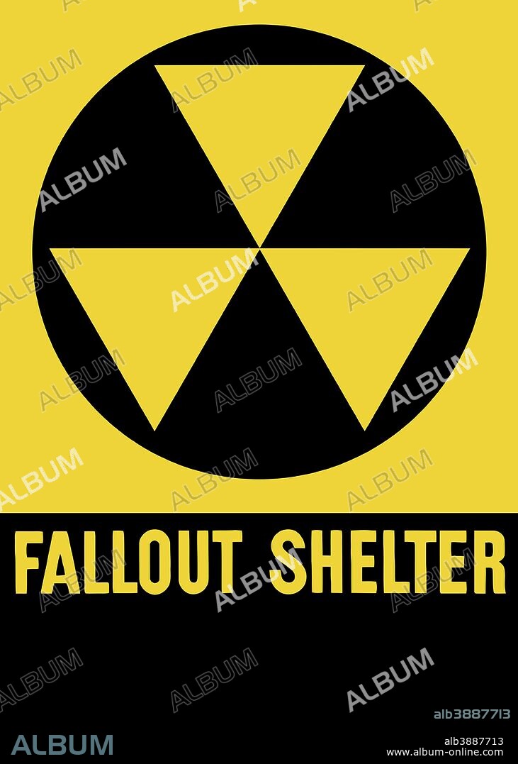 Cold War era fallout shelter sign. Fallout shelters were built, as a civil defense measure, to protect occupants from radioactive debris after a nuclear explosion. Relive American and Cold War History with this digitally restored poster from The War Is Hell Store.