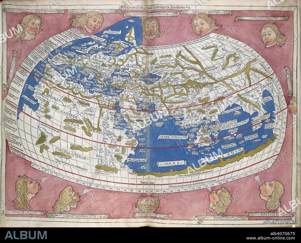 CLAUDIO PTOLOMEO. Ptolemic World Map. Geographia Latin. Beatissimo Patri Paulo Secumdo P. Ulm, 1482. World Map by Ptolemy.  Image taken from Geographia Latin. Beatissimo Patri Paulo Secumdo Pontifici Maximo.  Originally published/produced in Ulm, 1482 . Source: IC.9304,.