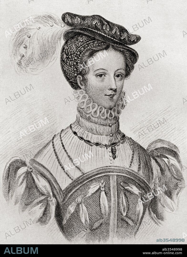 Mary, Queen of Scots, 1542 – 1587, aka Mary Stuart or Mary I of Scotland, seen here aged 16. Queen of Scotland and Queen consort of France. After the drawing by Louisa Costello. From The Girl Through the Ages, published 1933.