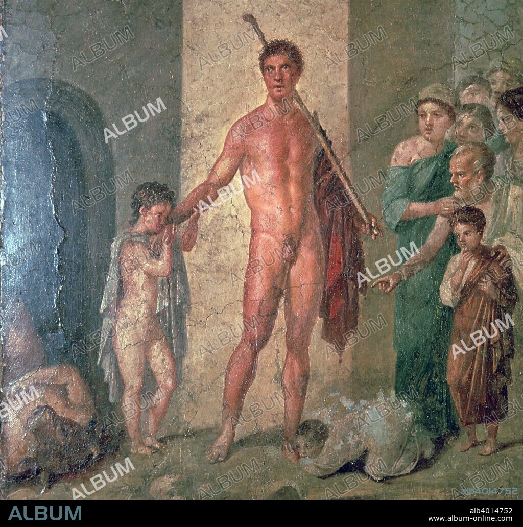 Roman wall-painting of Theseus after killing the Minotaur, from Pompeii, 1st century.