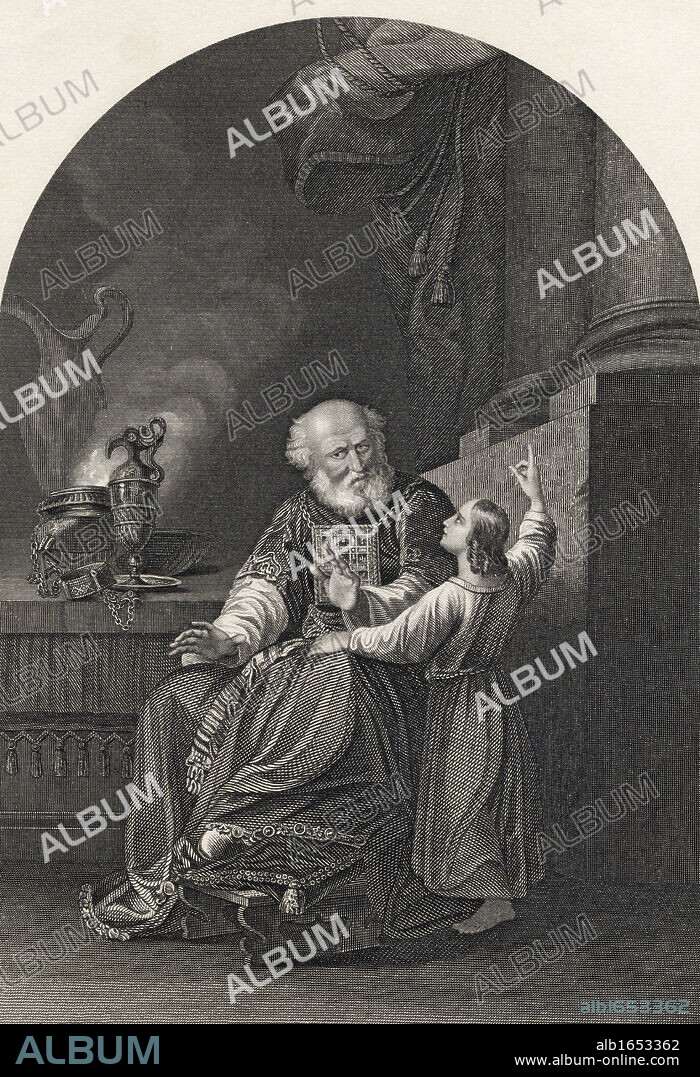 Samuel and Eli Engraved by S Allen after J S Copley From The National Illustrated Family Bible published c1870.