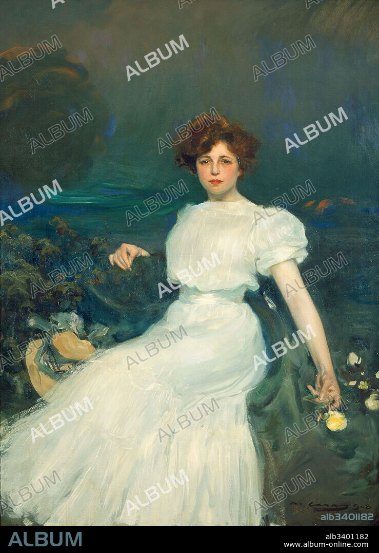 RAMÓN CASAS. Ramón Casas / 'Retrato de la señora Baladia', 1908, Óleo sobre lienzo, 150 x 110 cm.