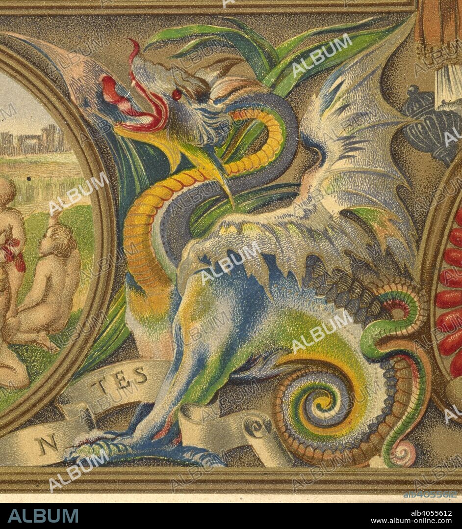 OWEN JONES and HENRY NOEL HUMPHREYS. A dragon. The Illuminated Books of the middle ages; an account of the development and progress of the art of illumination ... from the IVth to the XVIIth centuries ... Illustrated by a series of examples ... executed on stone and printed in colours by Owen Jones. London, 1844-49. Source: 1899.r.41.