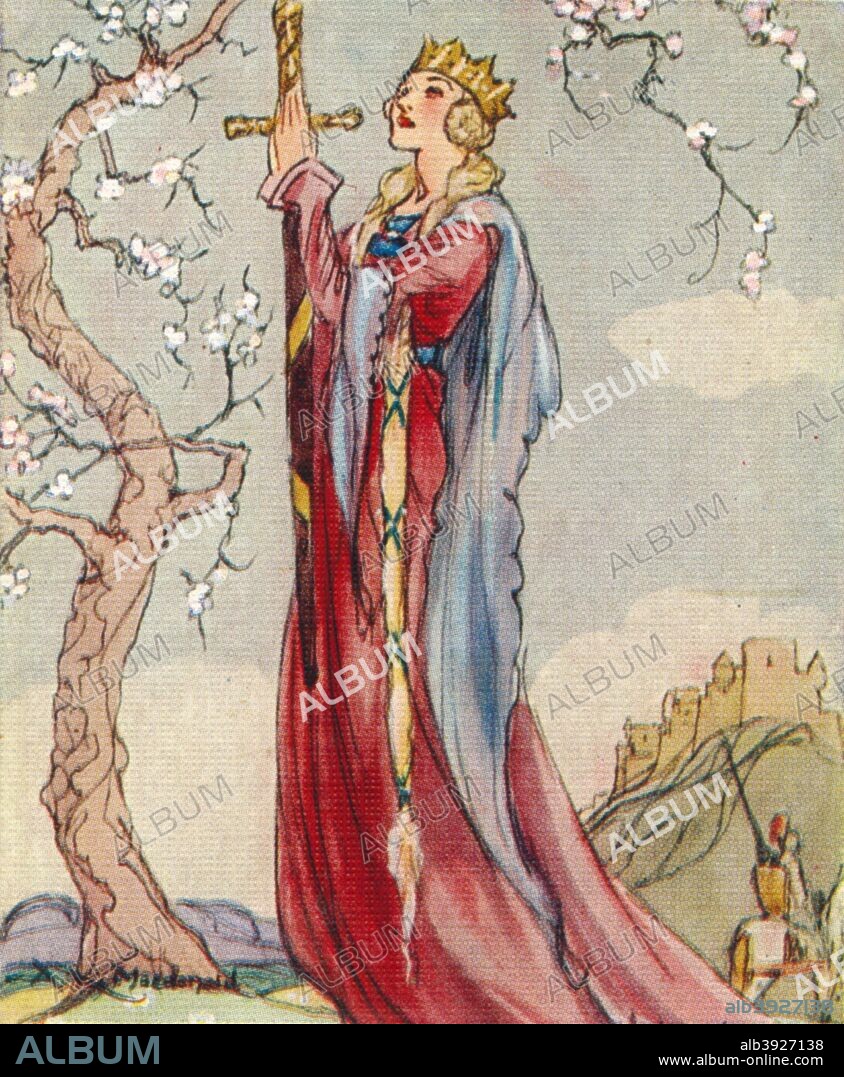 Queen Guinevere consort of King Arthur. Guinevere is the Queen consort of King Arthur in the Arthurian Legend. From an original drawing by A. K. Macdonald. From the John Player & Sons cigarette card series 'Famous Beauties', 1937.