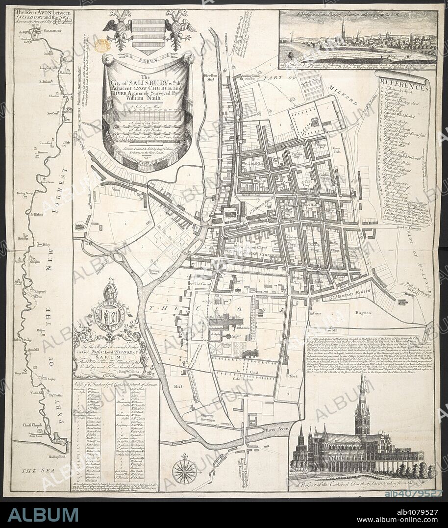 WILLIAM NAISH. The City of Salisbury, with the adjacent Close, Church and River. [Salisbury], 1751. Source: Maps K.Top.43.37. Language: English.