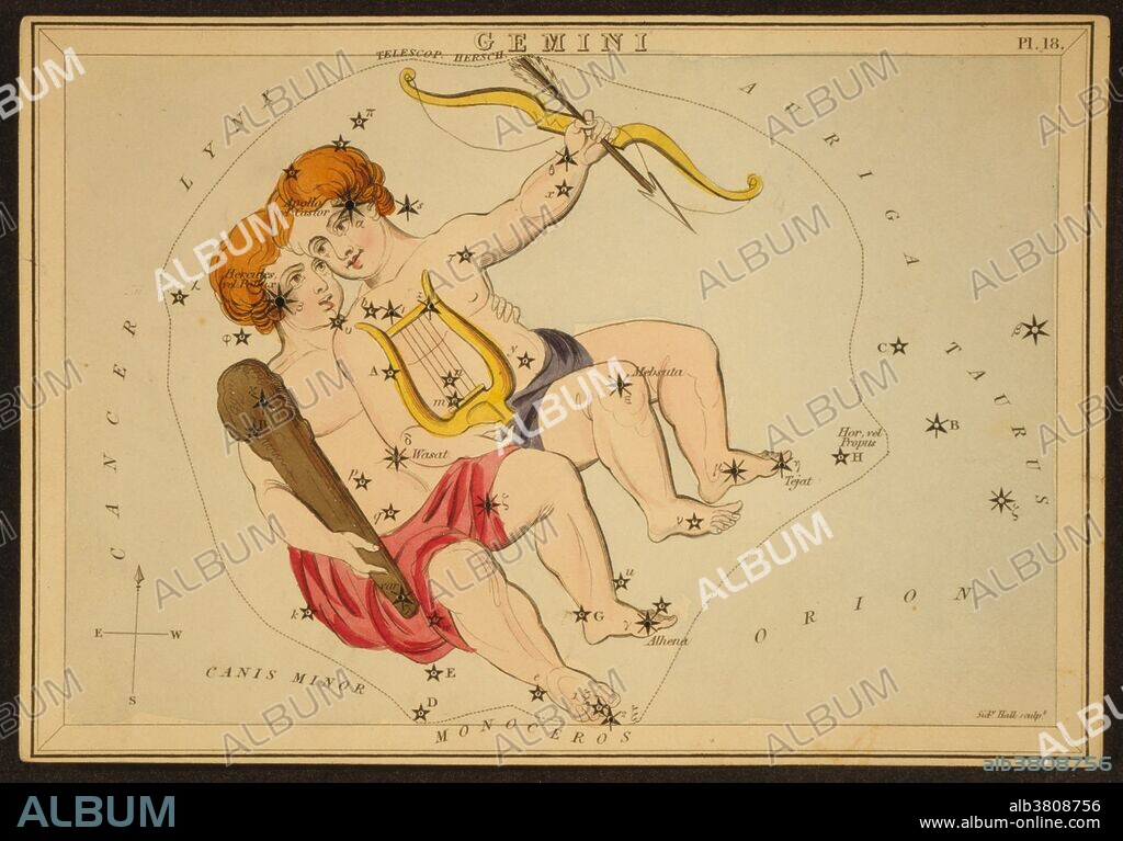 Gemini Constellation, Zodiac Sign, 1825